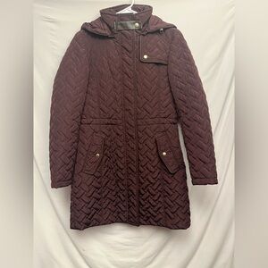 Cole Haan Signature Quilted Hooded Jacket Snap Full Zip Outerwear Coat Burgundy